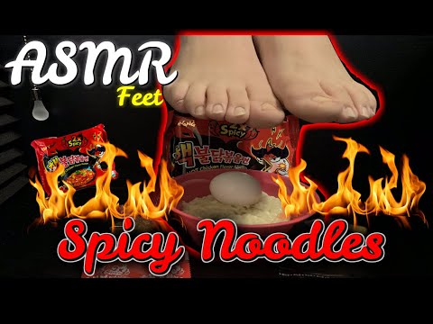 SPICY KOREAN NOODLES(No Talking) EGGS, FORTUNE COOKIES AND SATISFYING SOUNDS | ASMR FEET