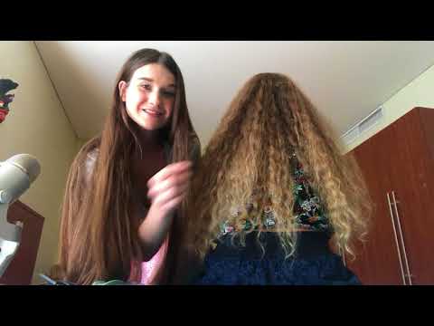 Relaxing ASMR hair brushing for my new friend Julia, oil treatment, curly hair