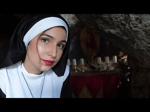 ASMR NUN helps you Roleplay (crackling fire, page turning sounds, bell triggers, tapping, whispering