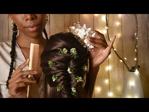 ASMR Hair EXTRA RELAXING Wedding Hairstyles🌿COZY AMBIANCE, PAMPERING, Fresh Flower_ 2 Styles