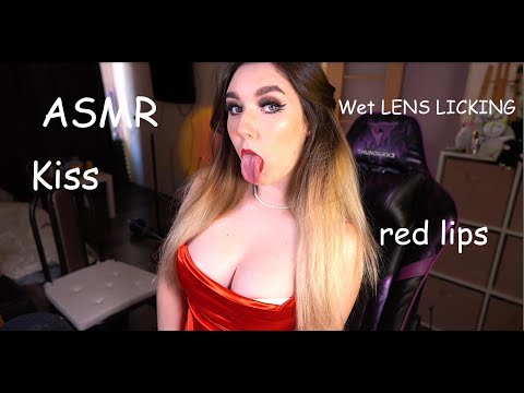 Lens licking ASMR❤️close wet licking❤️red lips❤️ i lick your face😜 Kissing❤️Satisfying lips