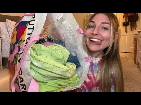 ASMR | Another Day, Another Thrift Haul!! 🤪 (Ramble Whispers, Fabric & Mouth Sounds)