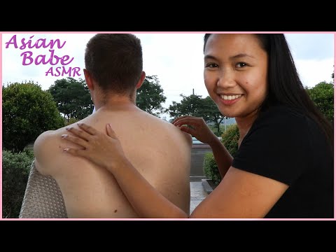 Asian Babe ASMR | LIGHTEST TOUCH Back Massage in the Park with Relaxing Spa Music 🎶