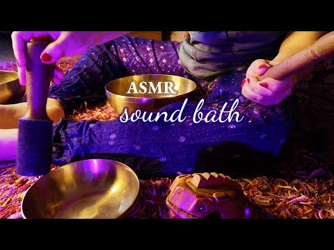 ASMR Sound bath with Tibetan singing bowls and wooden frog