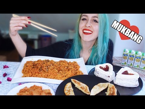 Hot & Creamy Volcano Noodles, Dumplings & Heart Cakes ❤ Valentine's Day | Full Face Eating Show 🍝🍰🍝