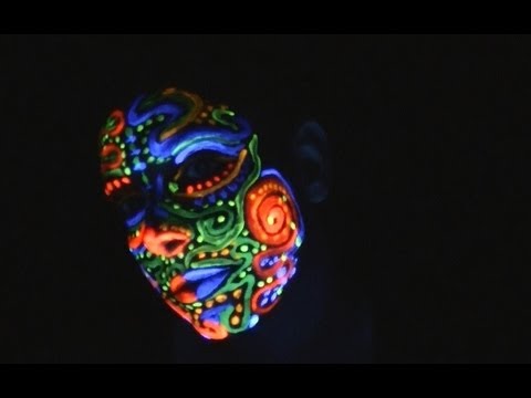 Face Painting With Fluorescent Paint Under A Blacklight for Relaxation (ASMR)