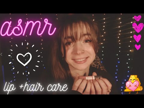 ASMR lipgloss and haircare RP (makeup, mouth sound, personal attention, affirmations, lens touching)
