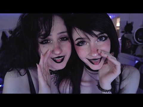 ASMR 🖤 Twin Unintelligible Whispers and Mouth Sounds with @nananightray 🦇