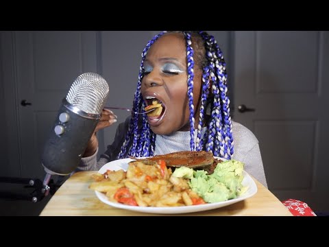 FRIED SPOT WITH STIR FRY POTATOES AND AVOCADO ASMR EATING SOUNDS