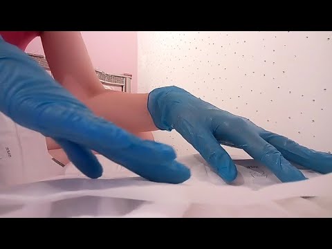 blue late gloves asmr. packet opening and try on. 💜 *snap*