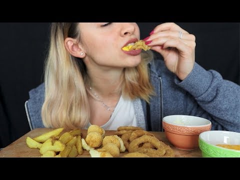 ASMR Eating Crunchy ONION RINGS and FRENCH FRIES | ita