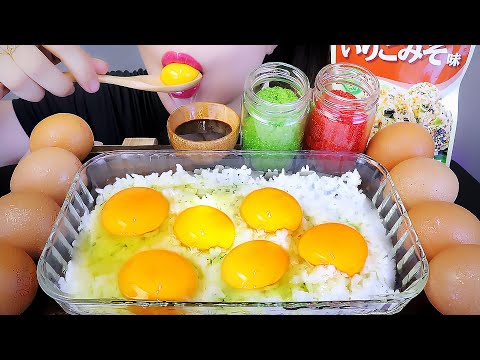 ASMR EATIN RAW EGGS WITH RICE AND FLYING FISH ROE , EATING SOUNDS | LINH-ASMR