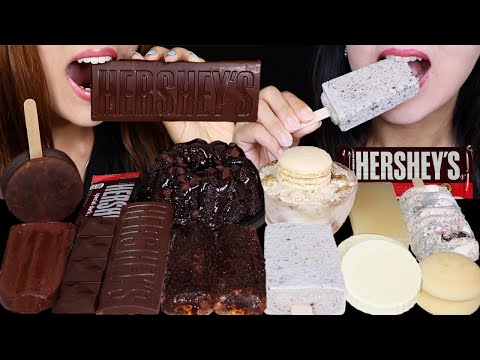 ASMR HERSHEY'S DARK CHOCOLATE BAR, MARSHMALLOW PIE POP, CHOCOLATE CAKE, CARAMEL, MILK & COOKIE BAR먹방