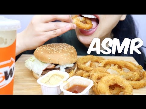 ASMR A&W Onion Rings + Mozzarella BURGER (EATING SOUNDS) | SAS-ASMR