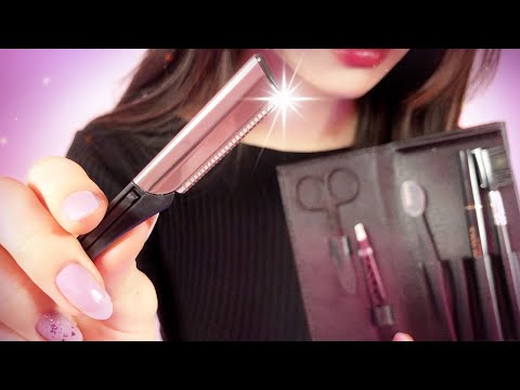 ASMR(Sub) Relaxing eyebrows Trimming / Scissors, Scratching, Blowing, tweezers (Personal Attention)