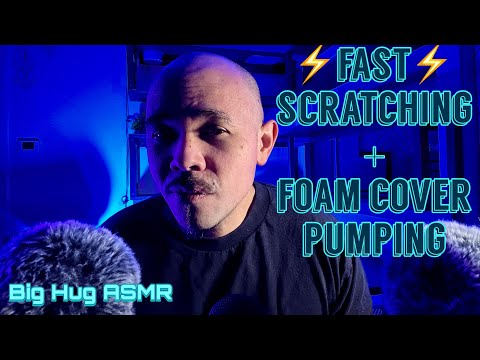 Fast and aggressive fluffy mic scratching + foam cover pumping + foam cover scratching ASMR