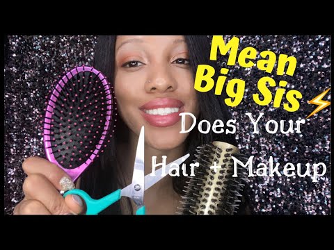 ASMR ✨ MEAN BIG SISTER DOES YOUR HAIR AND MAKEUP FOR MEMORIAL DAY 👩‍🍳 | LOTS OF HAIR BRUSHING | ✂️