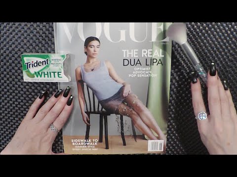 ASMR Gum Chewing Magazine Flip Through | Dua Lipa Vogue | Whispered Page Turning