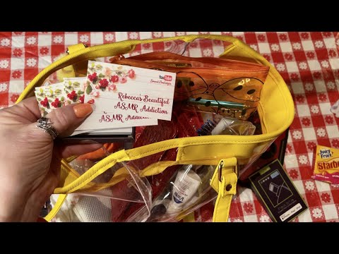 ASMR Clear Vinyl Purse Rummage (Soft Spoken version) A bit of cleaning with spray bottle.