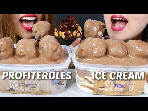 ASMR GELATO (ICE CREAM) + CHOCOLATE PROFITEROLES 리얼사운드 먹방 | Kim&Liz ASMR