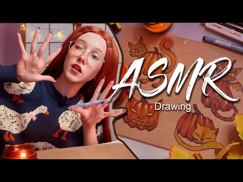 ASMR Halloween drawing with me 🎃 relaxing sounds for you