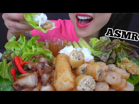 ASMR FRIED PORK + VIETNAMESE SAUSAGE WRAP + FRESH VEGGIES (EATING SOUNDS) NO TALKING | SAS-ASMR