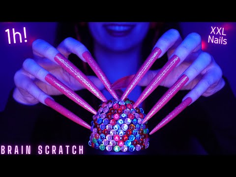 Asmr Mic Scratching - Brain Scratching with Rhinestones on Mic & Long Nails No Talking for Sleep 1H
