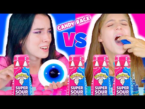 ASMR Pink VS Blue Candy Race Mukbang | Gummy Eyeballs, Ufo Wafers