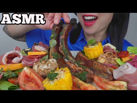 ASMR EATING BBQ RIBS GRILL VEGGIES (EATING SOUNDS) NO TALKING | SAS-ASMR