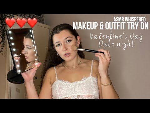💄GRWM | valentines date night get ready with me whispered | makeup sounds, outfit try on ❤️ ASMR