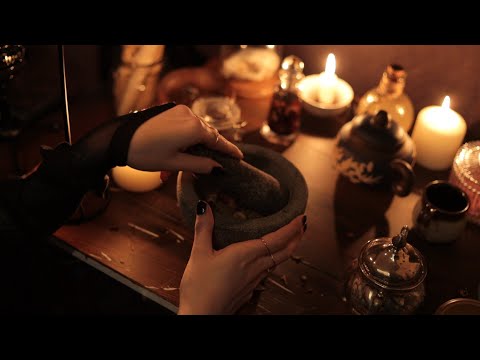 ASMR witchy potion , fantasy roleplay /  whisper, paper, dried herbs, glass sound