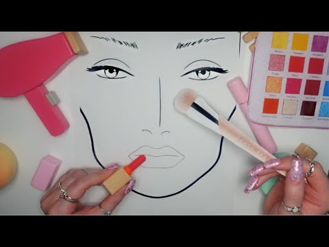 [ASMR] WOODEN MAKEUP ON FACE CHART (makeup triggers to help you relax, whispering)