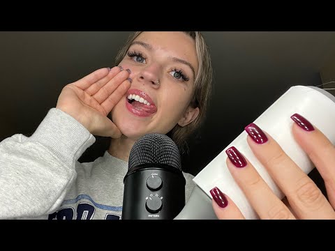 ASMR| Sticky Mouth Sounds~ Lipgloss Application, Lip Smacking with Tapping & Inaudible Whispering