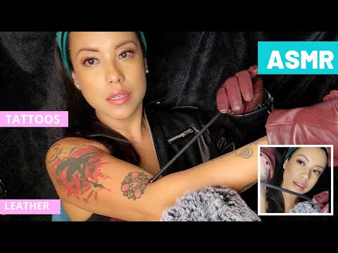 ASMR| 🧤Leather Friday🧤 Tattoo Meanings Soft Spoken Story Time Tracing Leather Sounds