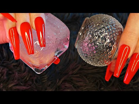 ASMR Scratching Textured Glass & Ice 🧊💎 | Some Tapping | Fast | Long Nails | No Talking