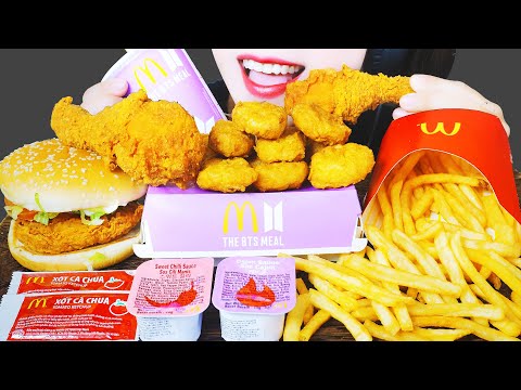 ASMR BTS MEAL *McDONALD'S NUGGETS, FRIED CHICKEN BURGER, 맥도날드 BTS 세트 먹방 EATING SOUNDS