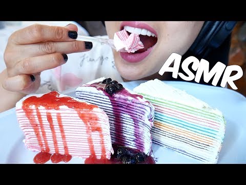 ASMR CREPE CAKE เครปเค้ก (Strawberry, Blueberry, Rainbow) SOFT EATING SOUND NO TALKING | SAS-ASMR