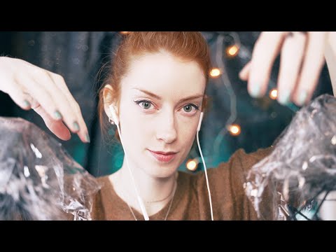 [ASMR] Tingly Plastic Wrap - Mic Touching & Blowing / Soft crinkles