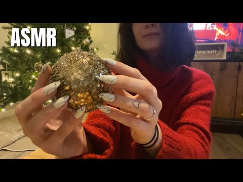ASMR | Christmas ornament tapping and scratching with fireplace crackles | ASMRbyJ