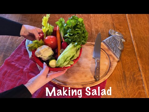 ASMR Making green salad (No talking) Soft spoken version tomorrow/Cutting & eating vegetables.