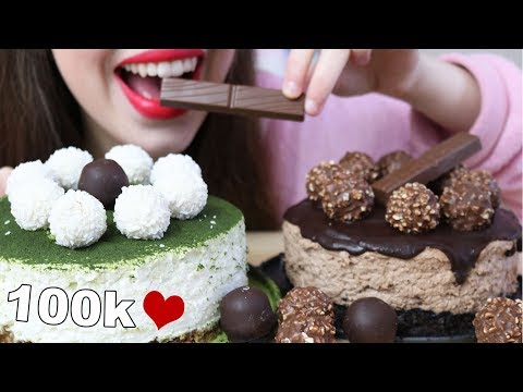 ASMR NUTELLA CHOCOLATE CHEESECAKE + MATCHA CAKE (Eating Sounds) No Talking