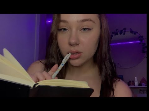 ASMR girl in class who keeps whispering to herself (pen nibbling/mouth sounds)