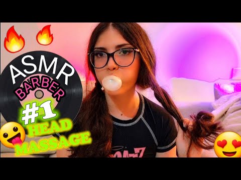 ASMR Barber Girl Will Make You "Happy" with her INTENSE Massage & Haircut (Chewing Gum,Latex Gloves)