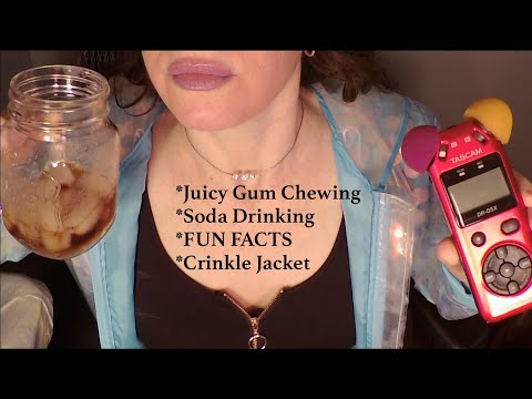 ASMR Juicy Gum Chewing | Fun Facts | Cola Drinking | Crinkle Jacket | Binaural Whisper