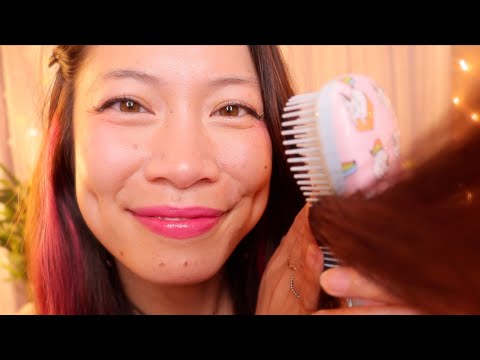ASMR 💇 The BEST HAIRPLAYING / HAIRBRUSHING EVER: Detangling Braiding Curling Styling By A Friend