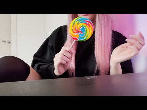 lollipop ASMR | eating a giant rainbow lollipop! 🍭