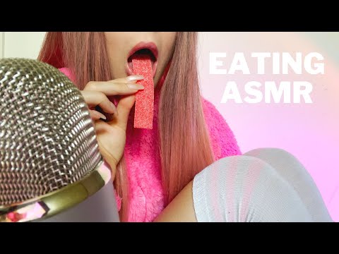 ASMR Chewing / Eating Strawberry Sour Strap Candy 🍓