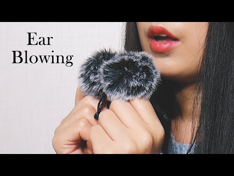 ASMR Ear Blowing & Breathing | fluffy mic / sponge mic / no windscreen | New Mic! (No Talking)
