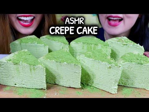 ASMR CREPE CAKE 녹차 크레이프 케이크 리얼사운드 먹방 緑茶ミルクレープ | Kim&Liz ASMR