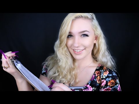 Asking YOU random odd questions! (whisper/soft spoken, eye contact, tapping, writing sounds) ASMR